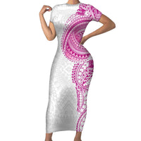 Traditional Polynesian Art Tattoos Short Sleeve Bodycon Dress Pink Color LT03 Long Dress Pink - Polynesian Pride
