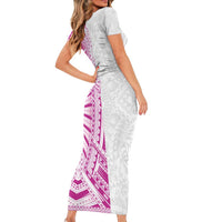 Traditional Polynesian Art Tattoos Short Sleeve Bodycon Dress Pink Color LT03 - Polynesian Pride
