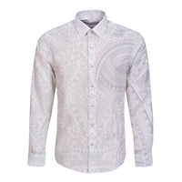 Lotu Tamaiti Long Sleeve Button Shirt Traditional Samoan Art Tattoos LT03 Unisex White - Polynesian Pride