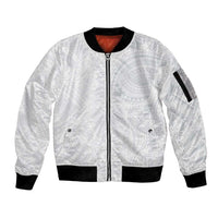 Lotu Tamaiti Sleeve Zip Bomber Jacket Traditional Samoan Art Tattoos LT03 Unisex White - Polynesian Pride