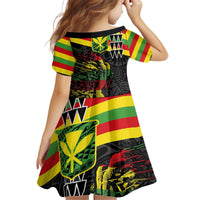 Kanaka Maoli Running Kid Short Sleeve Dress Kakau Pattern with Kanaka Maoli Flag Color