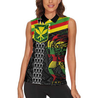 Kanaka Maoli Running Women Sleeveless Polo Shirt Kakau Pattern with Kanaka Maoli Flag Color