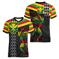 Kanaka Maoli Running Women V-Neck T-Shirt Kakau Pattern with Kanaka Maoli Flag Color