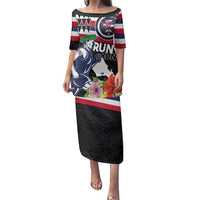 Honolulu Running Race Family Matching Puletasi and Hawaiian Shirt Hawaii Marathon Kakau Art with Hibiscus and National Flag Style