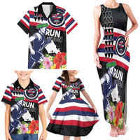 Honolulu Running Race Family Matching Tank Maxi Dress and Hawaiian Shirt Hawaii Marathon Kakau Art with Hibiscus and National Flag Style