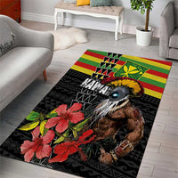 Kanaka Maoli Ikaika Warrior Area Rug Hibiscus Kakau Art and Tapa Tribal Pattern