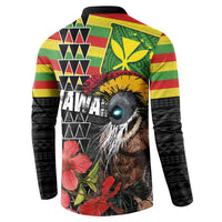 Kanaka Maoli Ikaika Warrior Button Sweatshirt Hibiscus Kakau Art and Tapa Tribal Pattern