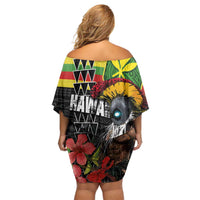 Kanaka Maoli Ikaika Warrior Family Matching Off Shoulder Short Dress and Hawaiian Shirt Hibiscus Kakau Art and Tapa Tribal Pattern