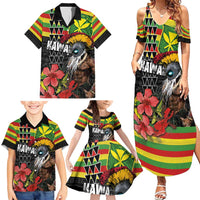 Kanaka Maoli Ikaika Warrior Family Matching Summer Maxi Dress and Hawaiian Shirt Hibiscus Kakau Art and Tapa Tribal Pattern