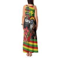 Kanaka Maoli Ikaika Warrior Tank Maxi Dress Hibiscus Kakau Art and Tapa Tribal Pattern