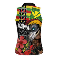 Kanaka Maoli Ikaika Warrior Women Sleeveless Polo Shirt Hibiscus Kakau Art and Tapa Tribal Pattern
