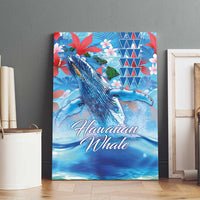 Hawaiian Waves Whale Canvas Wall Art Kakau Art and Tropical Red Hibiscus Flowers
