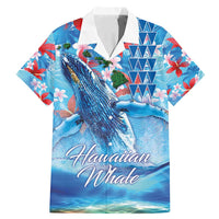 Hawaiian Waves Whale Family Matching Mermaid Dress and Hawaiian Shirt Kakau Art and Tropical Red Hibiscus Flowers