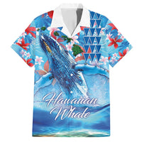 Hawaiian Waves Whale Family Matching Tank Maxi Dress and Hawaiian Shirt Kakau Art and Tropical Red Hibiscus Flowers