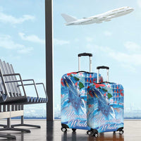 Hawaiian Waves Whale Luggage Cover Kakau Art and Tropical Red Hibiscus Flowers