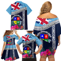 Fiji Lelean Memorial School Family Matching Off Shoulder Short Dress and Hawaiian Shirt Tapa and Polynesian Tribal Pattern LT03 - Polynesian Pride