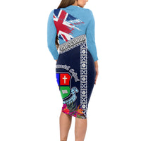 Fiji Lelean Memorial School Long Sleeve Bodycon Dress Tapa and Polynesian Tribal Pattern LT03 - Polynesian Pride