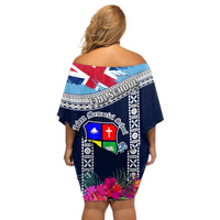 Fiji Lelean Memorial School Off Shoulder Short Dress Tapa and Polynesian Tribal Pattern LT03 - Polynesian Pride