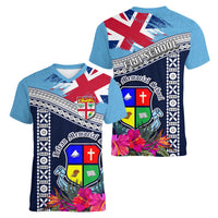Fiji Lelean Memorial School Women V Neck T Shirt Tapa and Polynesian Tribal Pattern LT03 - Polynesian Pride