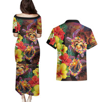 Hawaiian Sea Animals Love Couple Couples Matching Puletasi and Hawaiian Shirt Aloha Sunset Symphony