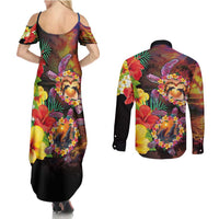 Hawaiian Sea Animals Love Couple Couples Matching Summer Maxi Dress and Long Sleeve Button Shirt Aloha Sunset Symphony LT03 - Polynesian Pride