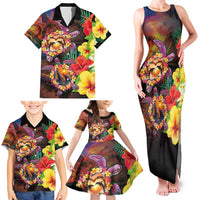 Hawaiian Sea Animals Love Couple Family Matching Tank Maxi Dress and Hawaiian Shirt Aloha Sunset Symphony