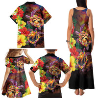 Hawaiian Sea Animals Love Couple Family Matching Tank Maxi Dress and Hawaiian Shirt Aloha Sunset Symphony