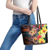 Hawaiian Sea Animals Love Couple Leather Tote Bag Aloha Sunset Symphony LT03 - Polynesian Pride