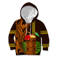 Hawaii Tiki Mask Cocktail Kid Hoodie Kakau Tattoo LT03 Hoodie Brown - Polynesian Pride