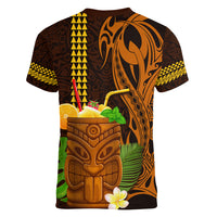Hawaii Tiki Mask Cocktail Women V Neck T Shirt Kakau Tattoo LT03 - Polynesian Pride