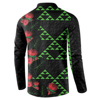 Hawaiian Green Kakau Art Tattoo-Ohia Lehua and Taro Leaves Button Sweatshirt LT03 - Polynesian Pride