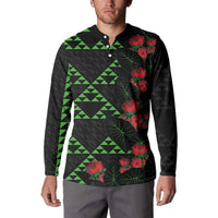 Hawaiian Green Kakau Art Tattoo-Ohia Lehua and Taro Leaves Button Sweatshirt LT03 - Polynesian Pride