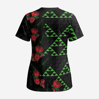 Hawaiian Green Kakau Art Tattoo-Ohia Lehua and Taro Leaves Scrub Top - Polynesian Pride
