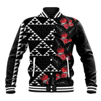Hawaiian White Kakau Art Tattoo-Ohia Lehua and Taro Leaves Baseball Jacket LT03 Unisex Black-White - Polynesian Pride