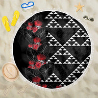 Hawaiian White Kakau Art Tattoo-Ohia Lehua and Taro Leaves Beach Blanket LT03 One Size 150cm Black-White - Polynesian Pride