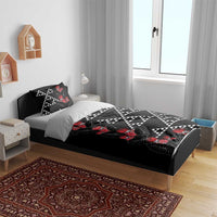 Hawaiian White Kakau Art Tattoo-Ohia Lehua and Taro Leaves Bedding Set