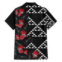 Hawaiian White Kakau Art Tattoo-Ohia Lehua and Taro Leaves Family Matching Off The Shoulder Long Sleeve Dress and Hawaiian Shirt