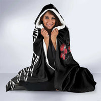 Hawaiian White Kakau Art Tattoo-Ohia Lehua and Taro Leaves Hooded Blanket LT03 - Polynesian Pride