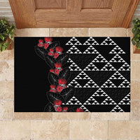 Hawaiian White Kakau Art Tattoo-Ohia Lehua and Taro Leaves Rubber Doormat LT03 Black-White - Polynesian Pride