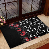 Hawaiian White Kakau Art Tattoo-Ohia Lehua and Taro Leaves Rubber Doormat LT03 - Polynesian Pride