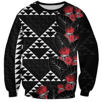 Hawaiian White Kakau Art Tattoo-Ohia Lehua and Taro Leaves Sweatshirt LT03 Unisex Black-White - Polynesian Pride