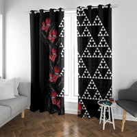 Hawaiian White Kakau Art Tattoo-Ohia Lehua and Taro Leaves Window Curtain LT03 With Grommets Black-White - Polynesian Pride