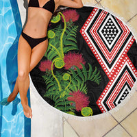 Aotearoa Tukutuku Motif Beach Blanket Pohutukawa and Fern Leaves LT03 - Polynesian Pride