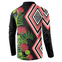 Aotearoa Tukutuku Motif Button Sweatshirt Pohutukawa and Fern Leaves LT03 - Polynesian Pride