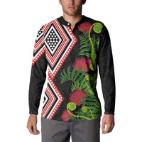 Aotearoa Tukutuku Motif Button Sweatshirt Pohutukawa and Fern Leaves LT03 - Polynesian Pride