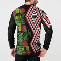 Aotearoa Tukutuku Motif Button Sweatshirt Pohutukawa and Fern Leaves LT03 - Polynesian Pride