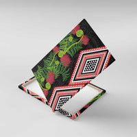 Aotearoa Tukutuku Motif Canvas Wall Art Pohutukawa and Fern Leaves LT03 With Frame Black - Polynesian Pride
