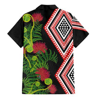 Aotearoa Tukutuku Motif Family Matching Mermaid Dress and Hawaiian Shirt Pohutukawa and Fern Leaves