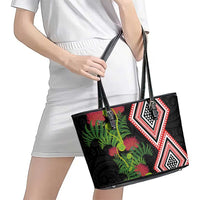 Aotearoa Tukutuku Motif Leather Tote Bag Pohutukawa and Fern Leaves