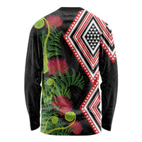 Aotearoa Tukutuku Motif Long Sleeve Shirt Pohutukawa and Fern Leaves